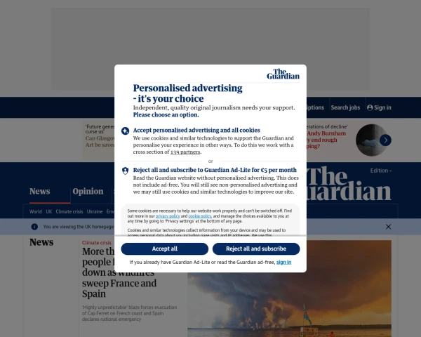 screenshot of The Guardian website