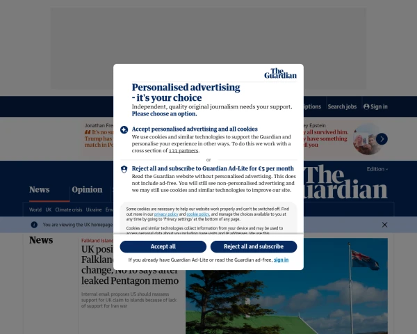 screenshot of The Guardian website