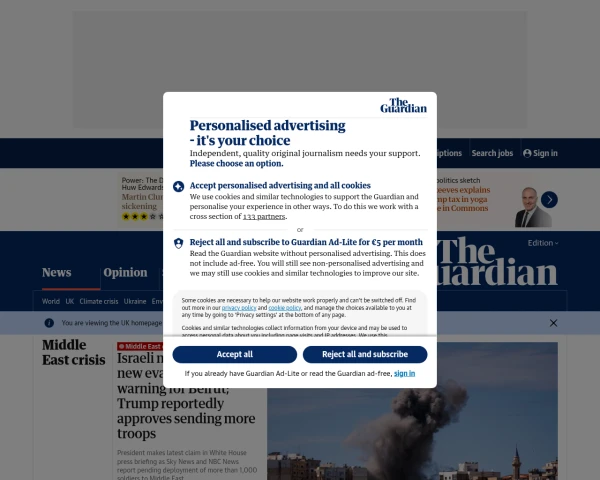 screenshot of The Guardian website