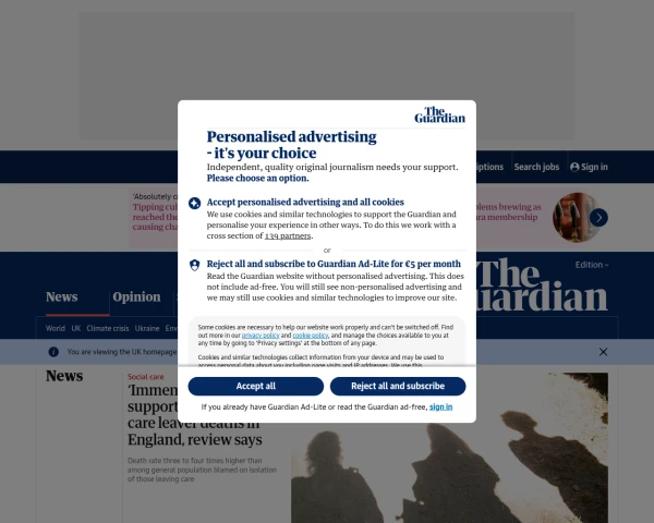 screenshot of The Guardian website