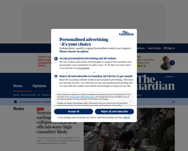 screenshot of The Guardian website