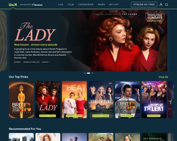 screenshot of ITV website