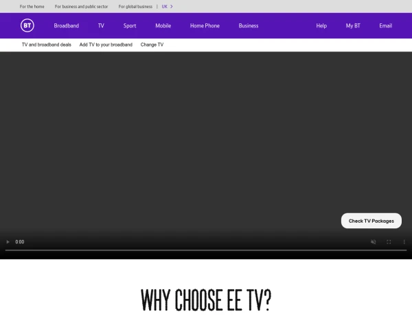 screenshot of BT TV website