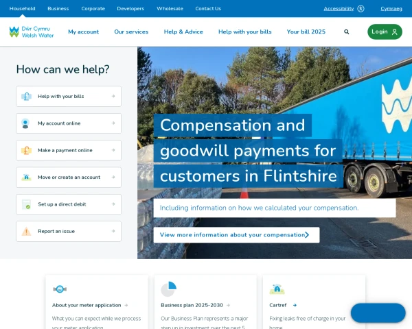 screenshot of Dwr Cymru Welsh Water website