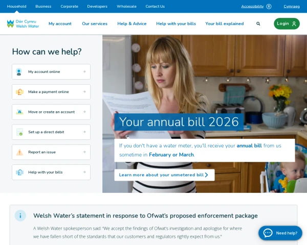 screenshot of Dwr Cymru Welsh Water website
