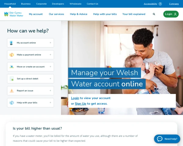 screenshot of Dwr Cymru Welsh Water website