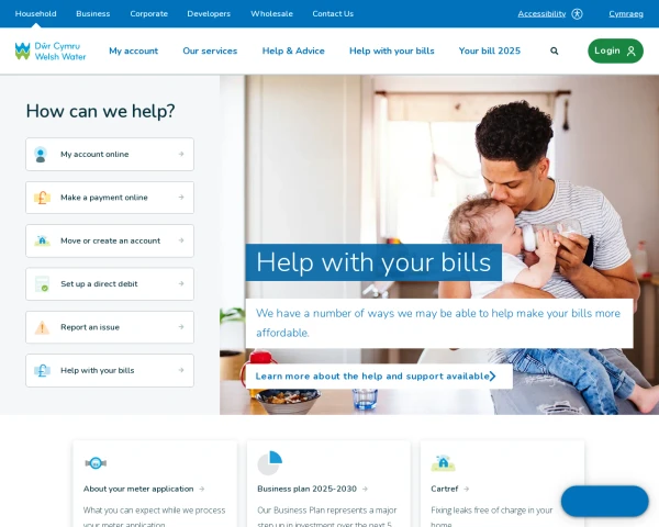screenshot of Dwr Cymru Welsh Water website