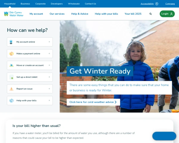 screenshot of Dwr Cymru Welsh Water website