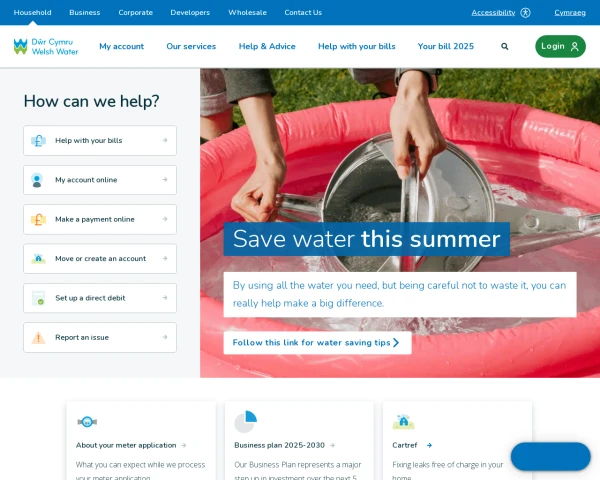 screenshot of Dwr Cymru Welsh Water website