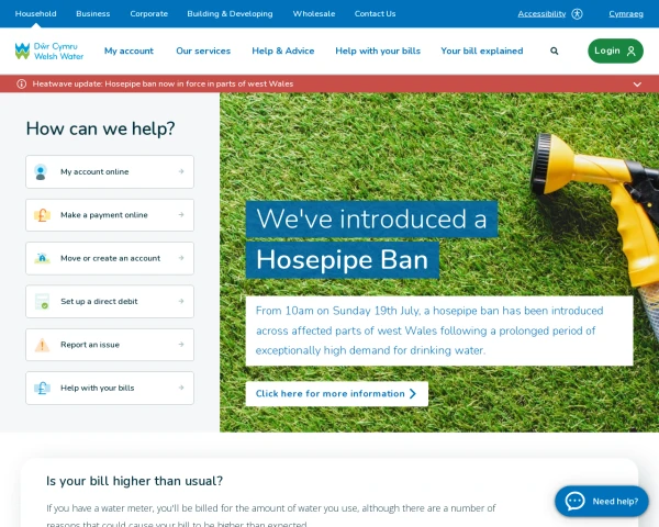 screenshot of Dwr Cymru Welsh Water website