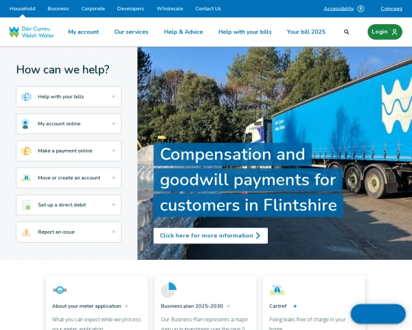 screenshot of Dwr Cymru Welsh Water website