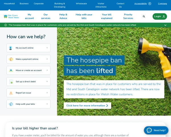 screenshot of Dwr Cymru Welsh Water website