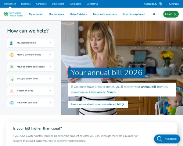 screenshot of Dwr Cymru Welsh Water website