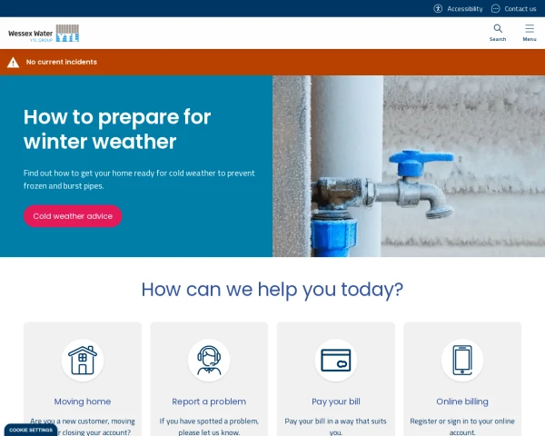 screenshot of Wessex Water website