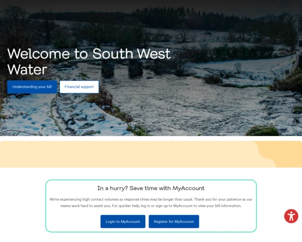 screenshot of South West Water website