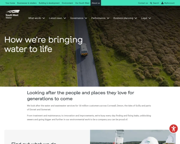 screenshot of South West Water website