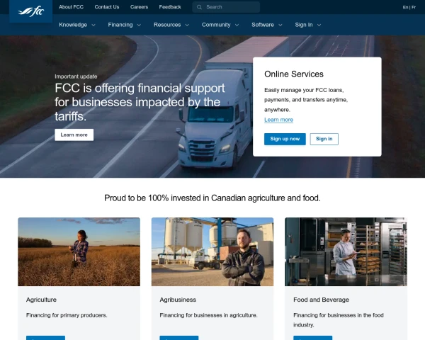 screenshot of Farm Credit Canada website