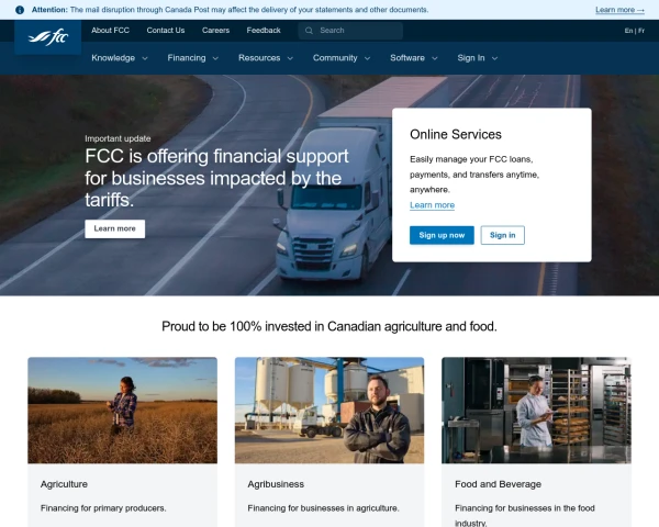 screenshot of Farm Credit Canada website