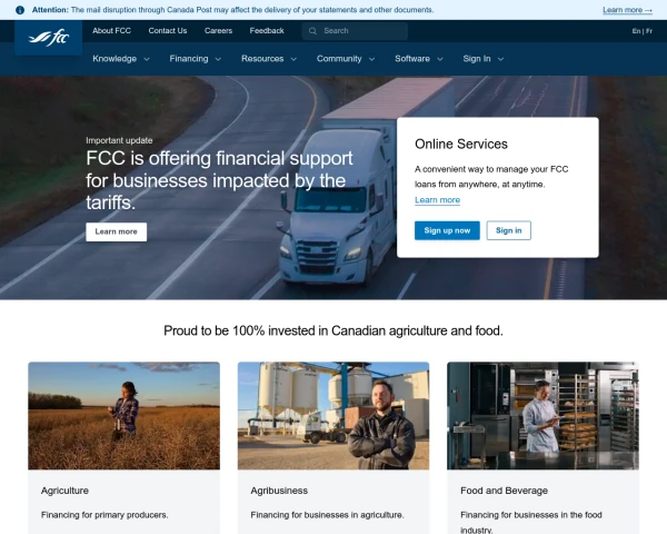 screenshot of Farm Credit Canada website