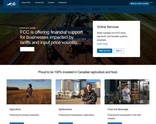 screenshot of Farm Credit Canada website