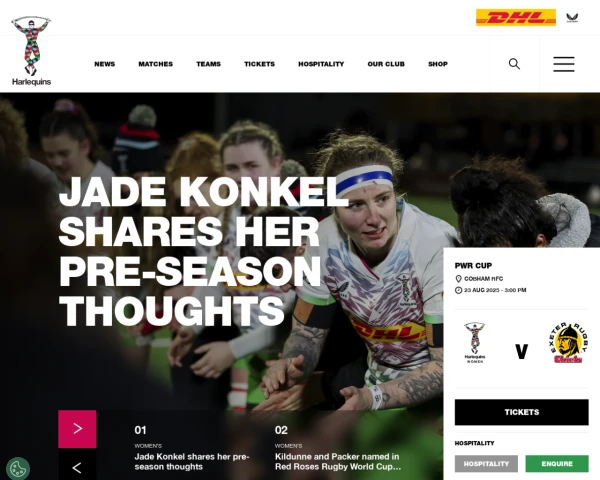 screenshot of Harlequins Rugby website