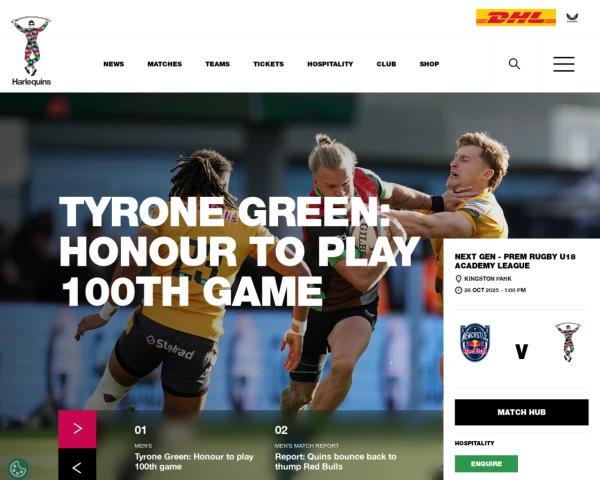 screenshot of Harlequins Rugby website