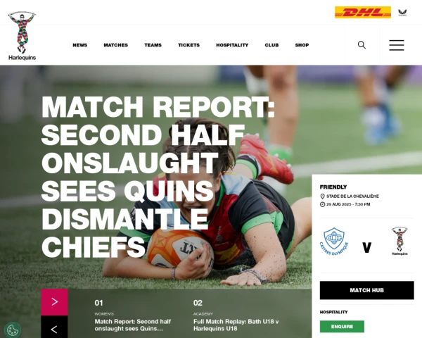 screenshot of Harlequins Rugby website