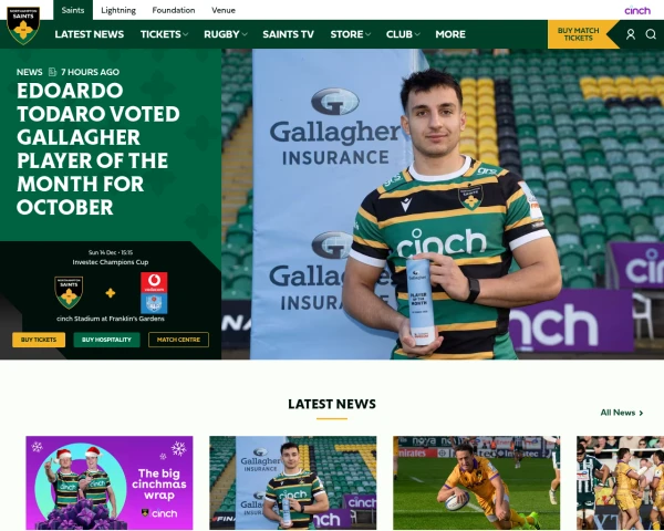 screenshot of Northampton Saints website