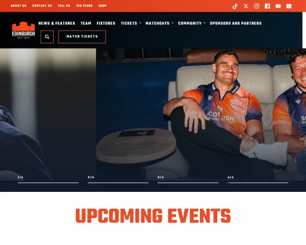 screenshot of Edinburgh Rugby website