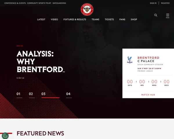 screenshot of Brentford FC website