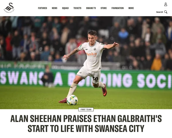 screenshot of Swansea City FC website