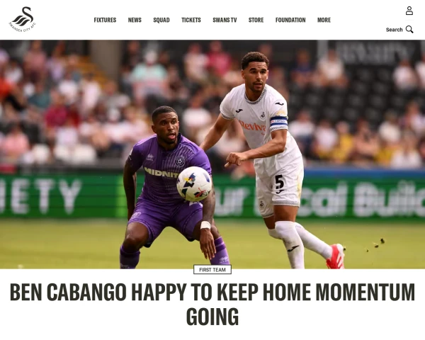 screenshot of Swansea City FC website