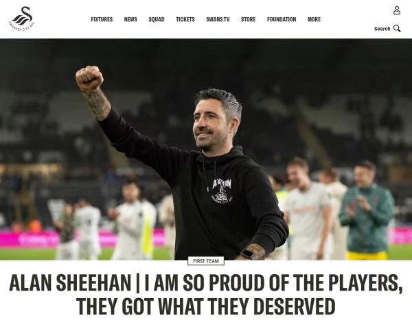 screenshot of Swansea City FC website