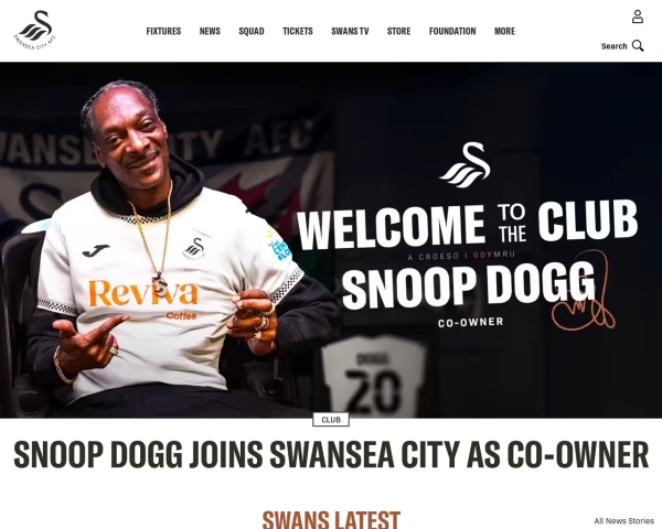 screenshot of Swansea City FC website