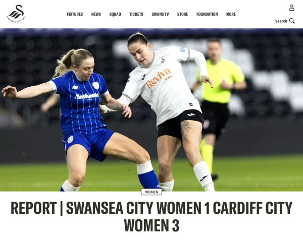 screenshot of Swansea City FC website
