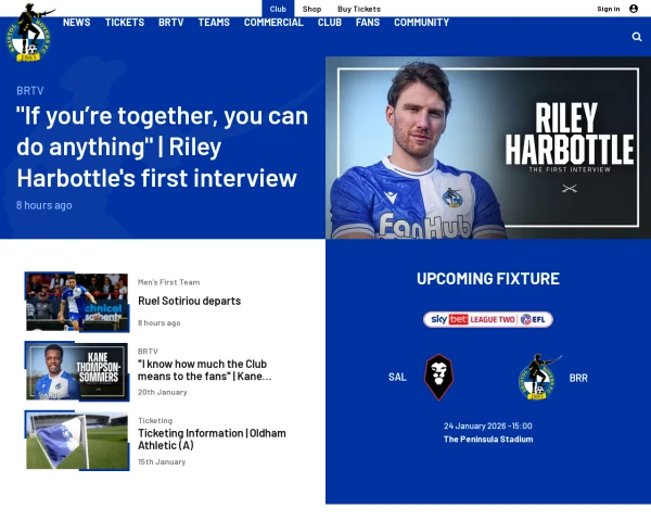 screenshot of Bristol Rovers FC website
