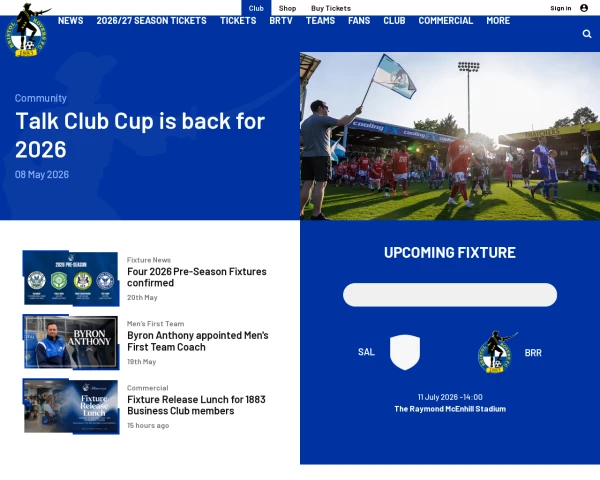 screenshot of Bristol Rovers FC website