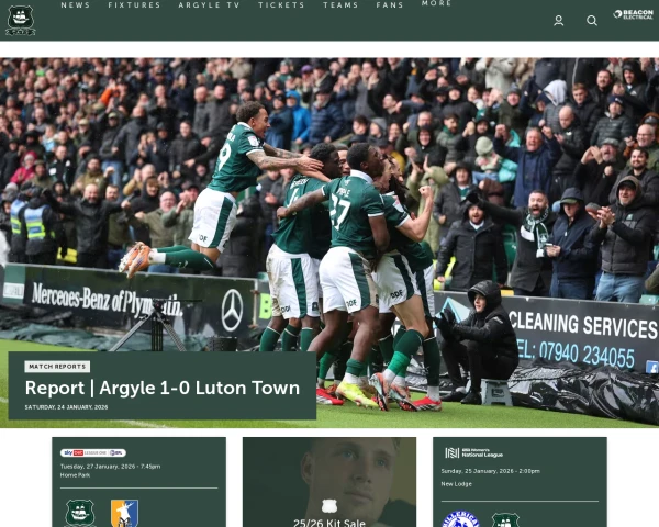 screenshot of Plymouth Argyle FC website