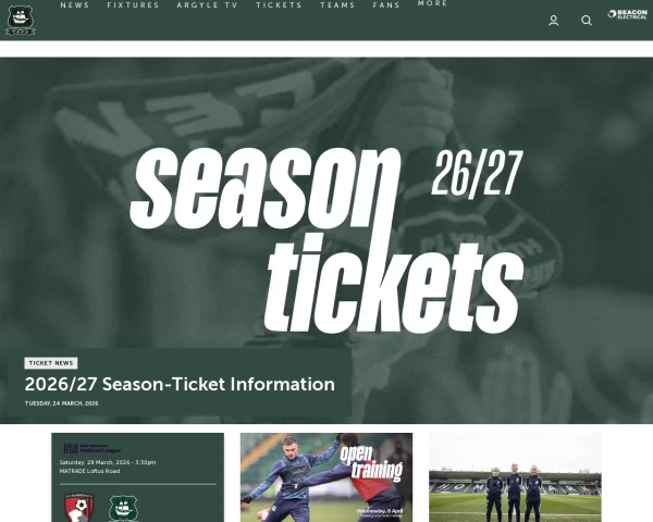 screenshot of Plymouth Argyle FC website