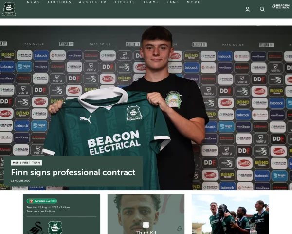 screenshot of Plymouth Argyle FC website