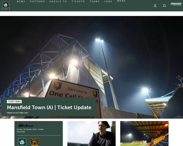 screenshot of Plymouth Argyle FC website