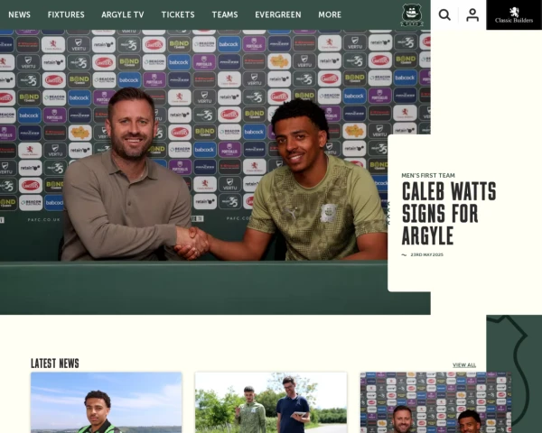screenshot of Plymouth Argyle FC website