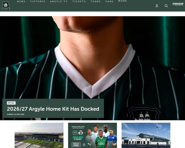 screenshot of Plymouth Argyle FC website