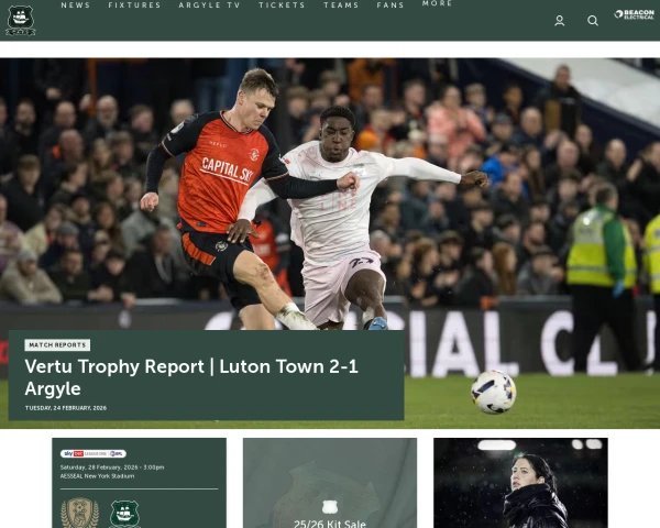 screenshot of Plymouth Argyle FC website