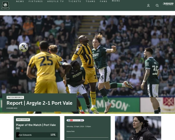 screenshot of Plymouth Argyle FC website