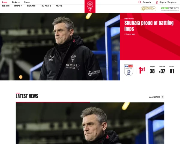 screenshot of Lincoln City FC website