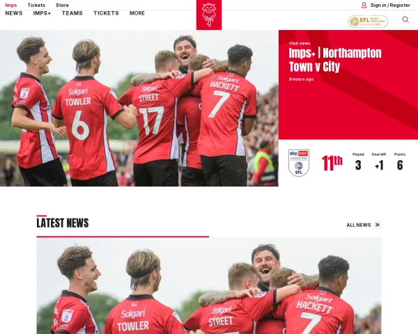 screenshot of Lincoln City FC website