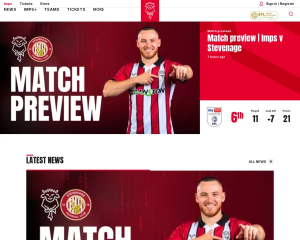 screenshot of Lincoln City FC website