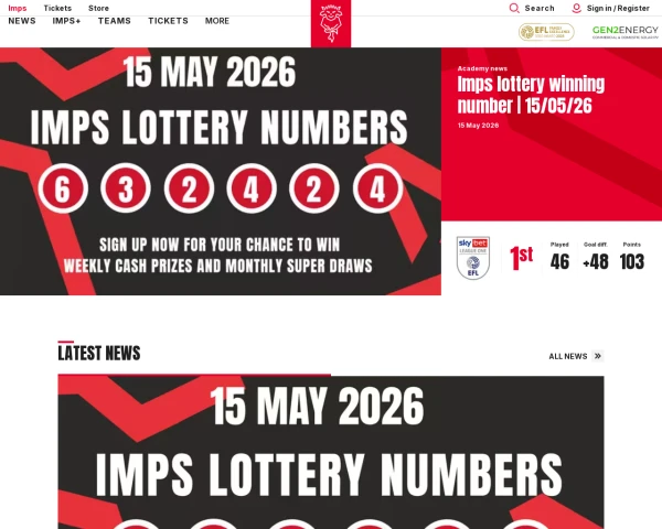 screenshot of Lincoln City FC website