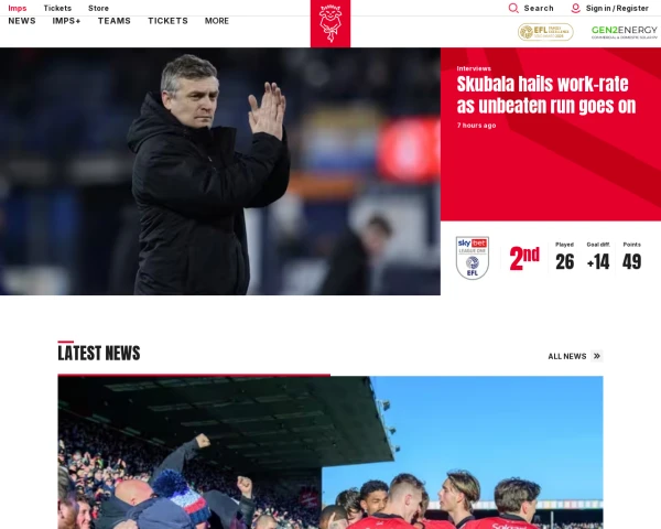 screenshot of Lincoln City FC website